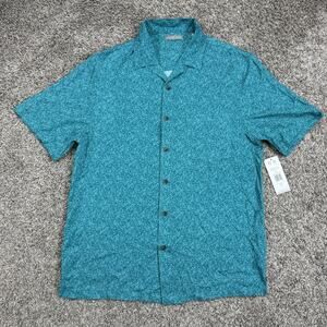 Geoffrey Beene Shirt Button Ditzy Floral Latigo Bay Blue Mens M